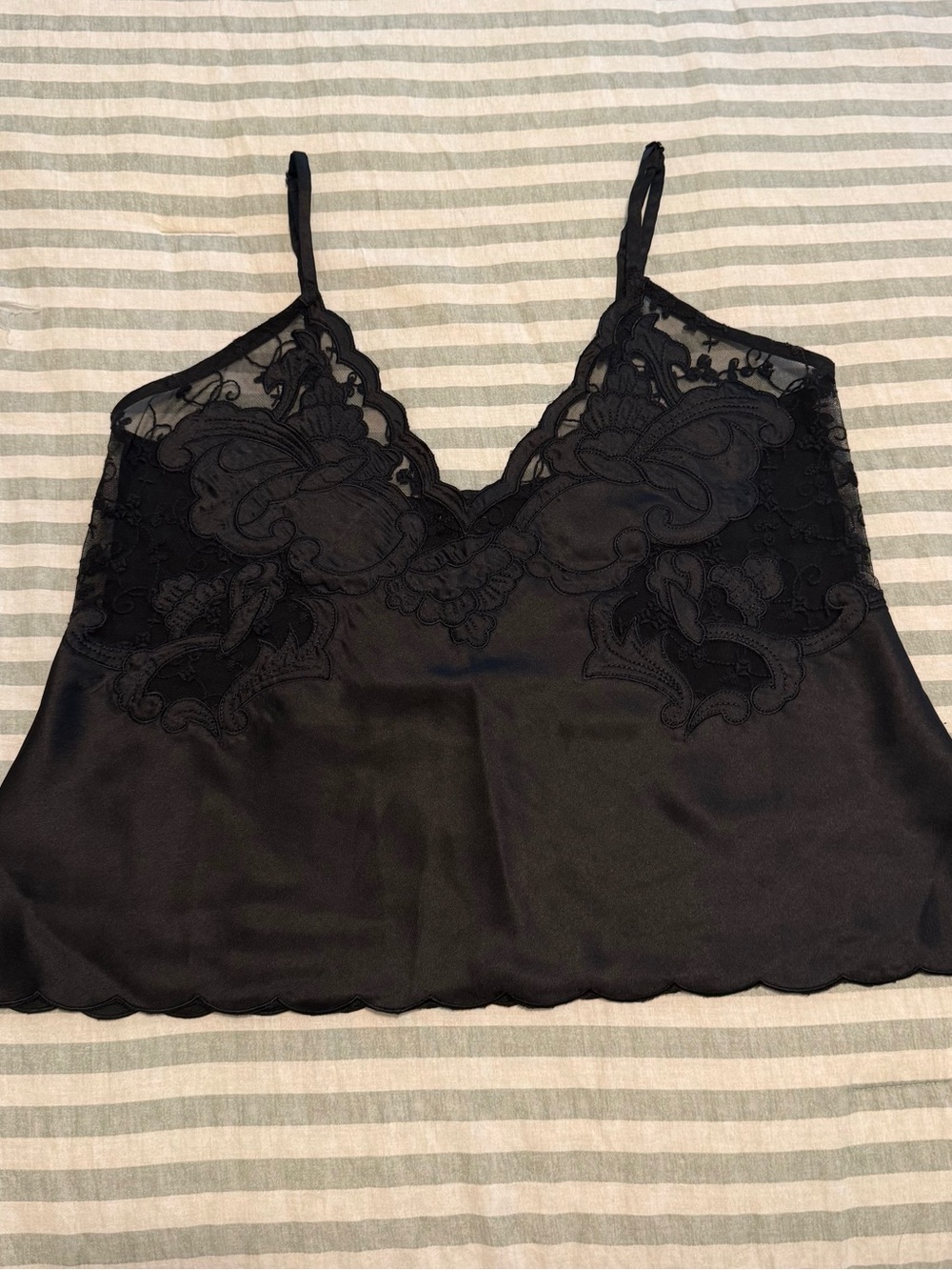 MAJORELLE Black Satin Lace Trim Cami